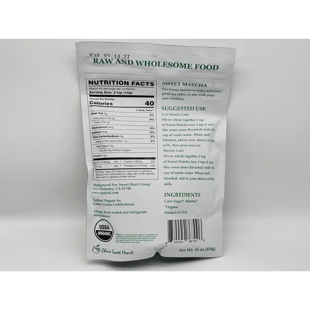 Organic Matcha Green Tea Powder 16 oz Café Style Blend Raw Wholesome USDA New‎